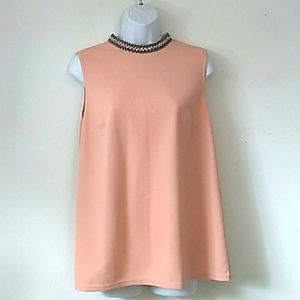 WDNY Pink Textured Sleeveless High Neck Top L